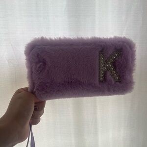 Claire's Purple Furry Bag with Rhinestone K